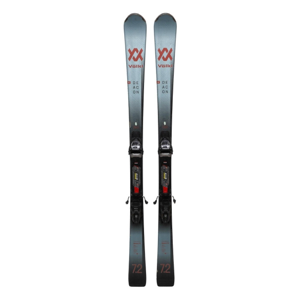 Völkl Deacon 72 - 2024 Skier mit Bindung, Ansicht von oben, rotes Design.