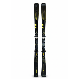 Rossignol Forza 50 Skier – Gelb-Schwarz Design mit Bindungen und Schriftzügen.