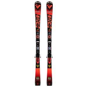 Rossignol Hero Limited 2023 Skiset frontal mit roter Oberfläche und montierten Bindungen